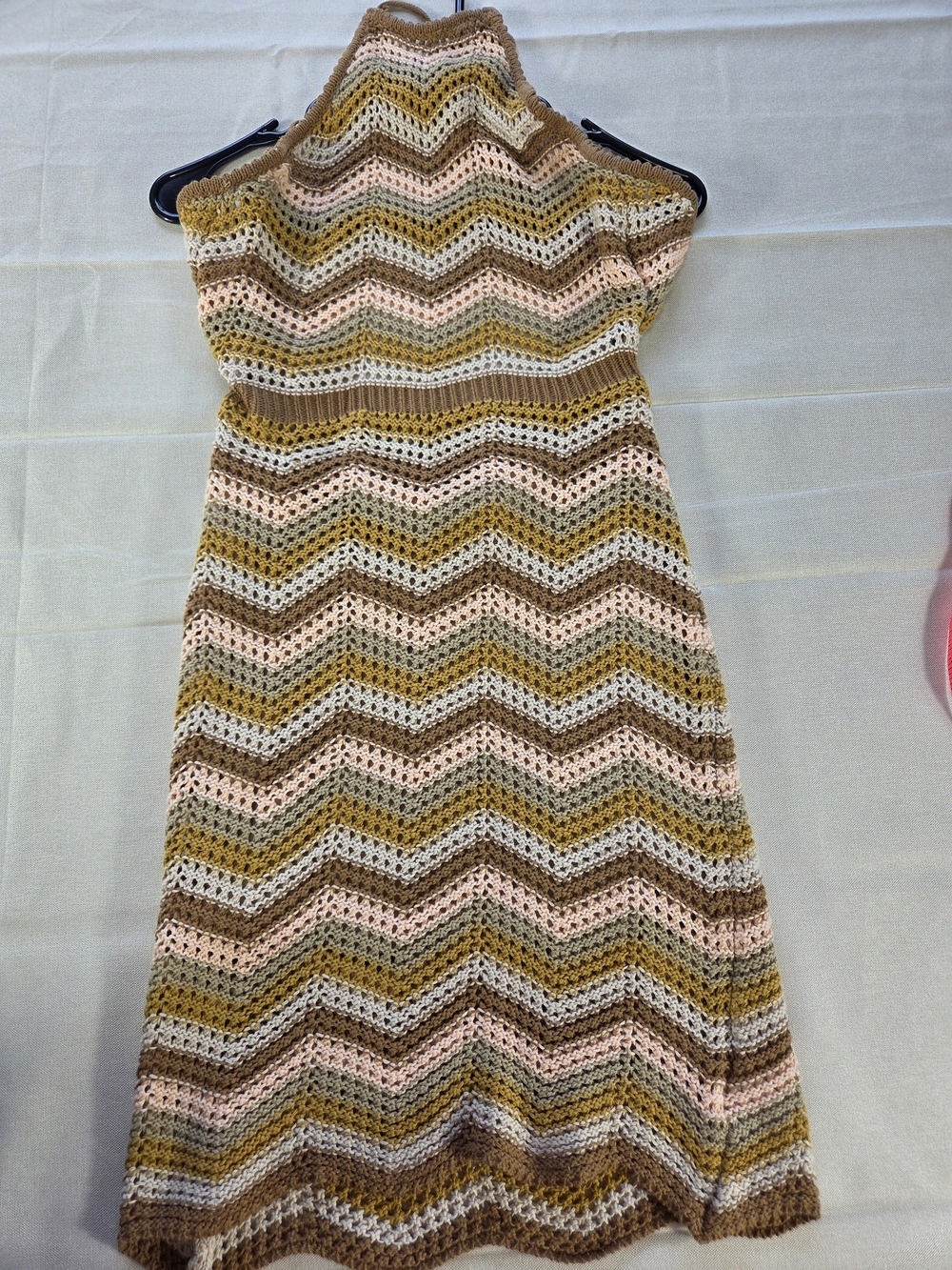 Lush Crochet Knit Halter Maxi Dress Boho Chevron Open Back Small - Picture 6 of 7